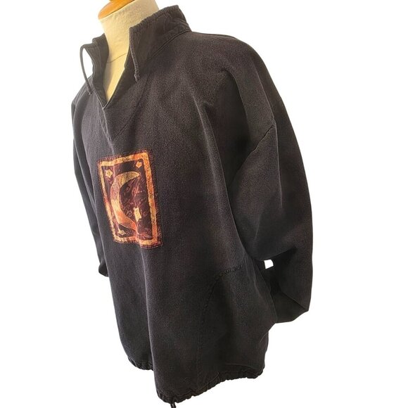 By Taylor Y2K Celestial Moon Sun Sweatshirt Unisex L/XL Black Drawstring Pullove - Picture 5 of 9